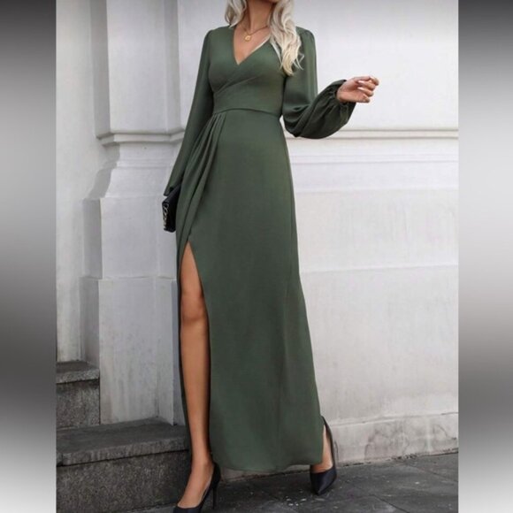 Elegant Olive Green Maxi Dress - Picture 4 of 7